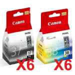 12 Pack Genuine Canon PG-37 CL-38 Ink Cartridge Set (6BK,6C)