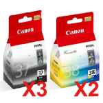 5 Pack Genuine Canon PG-37 CL-38 Ink Cartridge Set (3BK,2C)