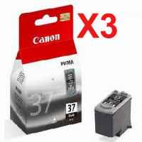 3 x Genuine Canon PG-37 Black Ink Cartridge