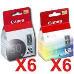 12 Pack Genuine Canon PG-50 CL-51 Ink Cartridge Set (6BK,6C)