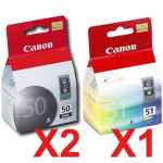 3 Pack Genuine Canon PG-50 CL-51 Ink Cartridge Set (2BK,1C)