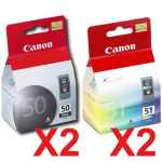 4 Pack Genuine Canon PG-50 CL-51 Ink Cartridge Set (2BK,2C)