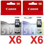 12 Pack Genuine Canon PG-510 CL-511 Ink Cartridge Set (6BK,6C)