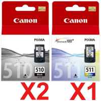 3 Pack Genuine Canon PG-510 CL-511 Ink Cartridge Set (2BK,1C)