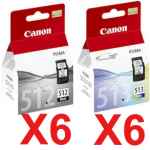 12 Pack Genuine Canon PG-512 CL-513 Ink Cartridge Set High Yield (6BK,6C)