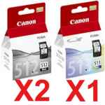 3 Pack Genuine Canon PG-512 CL-513 Ink Cartridge Set High Yield (2BK,1C)