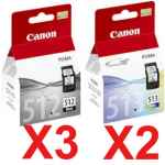 5 Pack Genuine Canon PG-512 CL-513 Ink Cartridge Set High Yield (3BK,2C)