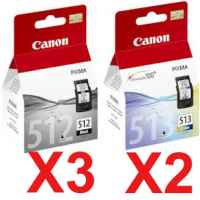 5 Pack Genuine Canon PG-512 CL-513 Ink Cartridge Set High Yield (3BK,2C)