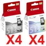 8 Pack Genuine Canon PG-512 CL-513 Ink Cartridge Set High Yield (4BK,4C)