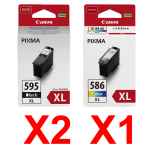 3 Pack Genuine Canon PG-595XL CL-586XL Ink Cartridge Set High Yield (2BK,1C)