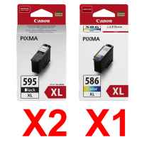 3 Pack Genuine Canon PG-595XL CL-586XL Ink Cartridge Set High Yield (2BK,1C)
