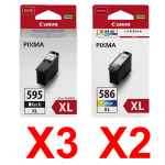 5 Pack Genuine Canon PG-595XL CL-586XL Ink Cartridge Set High Yield (3BK,2C)