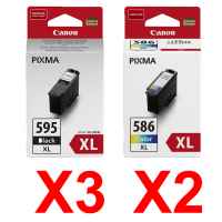 5 Pack Genuine Canon PG-595XL CL-586XL Ink Cartridge Set High Yield (3BK,2C)