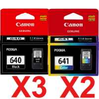 5 Pack Genuine Canon PG-640 CL-641 Ink Cartridge Set Standard Yield (3BK,2C)