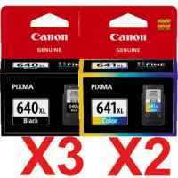 5 Pack Genuine Canon PG-640XL CL-641XL Ink Cartridge Set High Yield (3BK,2C)