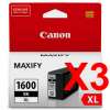 3 x Genuine Canon PGI-1600XLBK Black Ink Cartridge High Yield