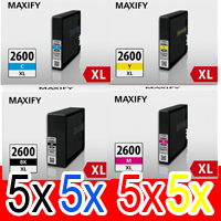 20 Pack Genuine Canon PGI-2600XL PGI-2600XL Ink Cartridge Set High Yield (5BK,5C,5M,5Y)