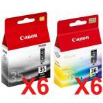 12 Pack Genuine Canon PGI-35BK CLI-36C Ink Cartridge Set (6BK,6C)