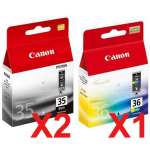 3 Pack Genuine Canon PGI-35BK CLI-36C Ink Cartridge Set (2BK,1C)