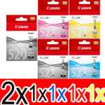 6 Pack Genuine Canon PGI-520 CLI-521 Ink Cartridge Set (2BK,1PBK,1C,1M,1Y)