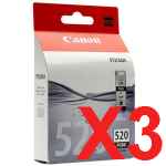 3 x Genuine Canon PGI-520BK Black Ink Cartridge