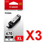3 x Genuine Canon PGI-670XLBK Black Ink Cartridge High Yield