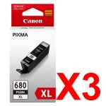 3 x Genuine Canon PGI-680XLBK Black Ink Cartridge High Yield