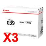 3 x Genuine Canon CART-039 Toner Cartridge