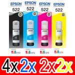 10 Pack Genuine Epson T522 Ink Bottle Set (4BK,2C,2M,2Y)