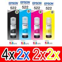 10 Pack Genuine Epson T522 Ink Bottle Set (4BK,2C,2M,2Y)