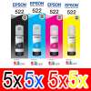 20 Pack Genuine Epson T522 Ink Bottle Set (5BK,5C,5M,5Y)