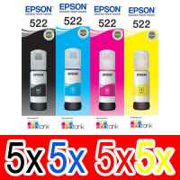 20 Pack Genuine Epson T522 Ink Bottle Set (5BK,5C,5M,5Y)