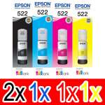 5 Pack Genuine Epson T522 Ink Bottle Set (2BK,1C,1M,1Y)