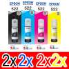 8 Pack Genuine Epson T522 Ink Bottle Set (2BK,2C,2M,2Y)