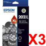 3 x Genuine Epson 202XL Black Ink Cartridge High Yield