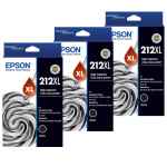 3 x Genuine Epson 212XL Black Ink Cartridge High Yield