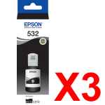 3 x Genuine Epson T532 Black Ink Bottle