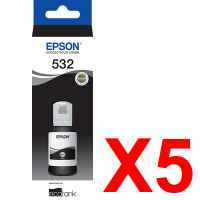 5 x Genuine Epson T532 Black Ink Bottle