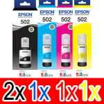 5 Pack Genuine Epson T502 Ink Bottle Set (2BK,1C,1M,1Y)