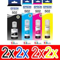 8 Pack Genuine Epson T502 Ink Bottle Set (2BK,2C,2M,2Y)