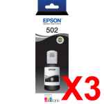 3 x Genuine Epson T502 Black Ink Bottle