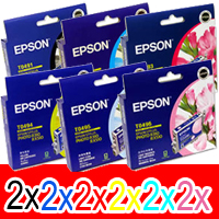 12 Pack Genuine Epson T0491 T0492 T0493 T0494 T0495 T0496 Ink Cartridge Set (2BK,2C,2M,2Y,2LC,2LM)