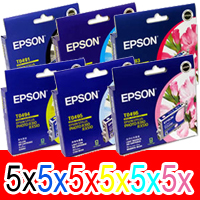 30 Pack Genuine Epson T0491 T0492 T0493 T0494 T0495 T0496 Ink Cartridge Set (5BK,5C,5M,5Y,5LC,5LM)