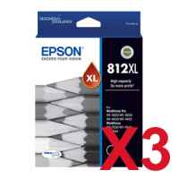 3 x Genuine Epson 812XL Black Ink Cartridge High Yield