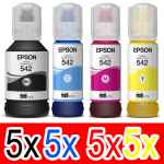 20 Pack Genuine Epson T542 Ink Bottle Set (5BK,5C,5M,5Y)