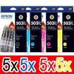 20 Pack Genuine Epson 503XL Ink Cartridge Set (5BK,5C,5M,5Y) High Yield