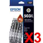 3 x Genuine Epson 503XL Black Ink Cartridge High Yield