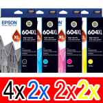 10 Pack Genuine Epson 604XL Ink Cartridge Set (4BK,2C,2M,2Y) High Yield