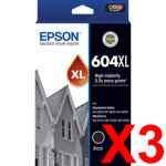 3 x Genuine Epson 604XL Black Ink Cartridge High Yield