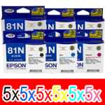 30 Pack Genuine Epson 81N T1111 T1112 T1113 T1114 T1115 T1116 Ink Cartridge Set (5BK,5C,5M,5Y,5LC,5LM) High Yield